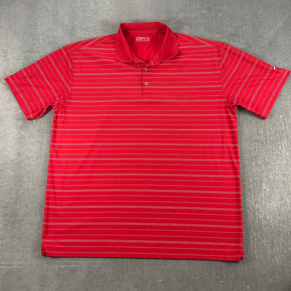 Nike Mens XXL Red Striped Golf Fit Dry Polo Shirt Short Sleeve Performance